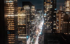 Preview wallpaper night city, aerial view, skyscrapers, buildings, lights, dark