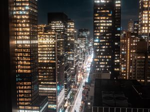 Preview wallpaper night city, aerial view, skyscrapers, buildings, lights, dark