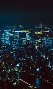 Preview wallpaper night city, aerial view, tokyo, city lights, metropolis