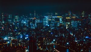 Preview wallpaper night city, aerial view, tokyo, city lights, metropolis