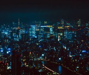 Preview wallpaper night city, aerial view, tokyo, city lights, metropolis