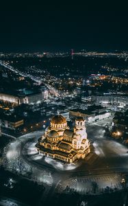 Preview wallpaper night city, architecture, aerial view, city lights