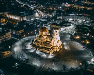 Preview wallpaper night city, architecture, aerial view, city lights