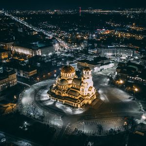 Preview wallpaper night city, architecture, aerial view, city lights