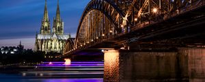 Preview wallpaper night city, architecture, bridge, city lights, cologne, germany