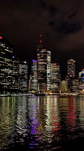 Preview wallpaper night city, architecture, buildings, water, reflection, lights
