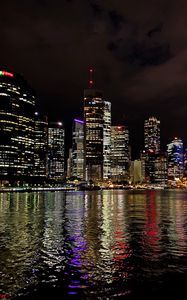 Preview wallpaper night city, architecture, buildings, water, reflection, lights