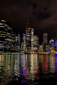 Preview wallpaper night city, architecture, buildings, water, reflection, lights