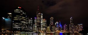 Preview wallpaper night city, architecture, buildings, water, reflection, lights
