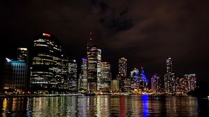 Preview wallpaper night city, architecture, buildings, water, reflection, lights
