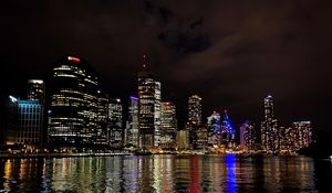 Preview wallpaper night city, architecture, buildings, water, reflection, lights