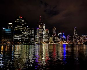 Preview wallpaper night city, architecture, buildings, water, reflection, lights