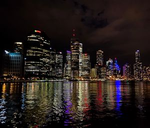 Preview wallpaper night city, architecture, buildings, water, reflection, lights