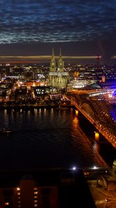 Preview wallpaper night city, architecture, buildings, bridge, river