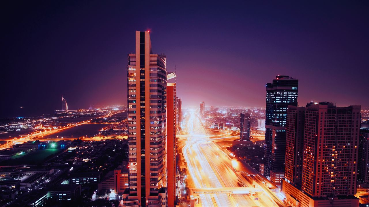 Wallpaper night city, architecture, city lights, dubai, united arab emirates
