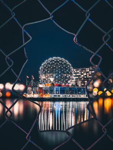 Preview wallpaper night city, architecture, fence, city lights, vancouver, canada