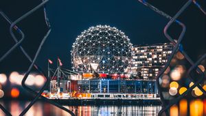 Preview wallpaper night city, architecture, fence, city lights, vancouver, canada