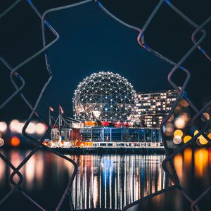 Preview wallpaper night city, architecture, fence, city lights, vancouver, canada