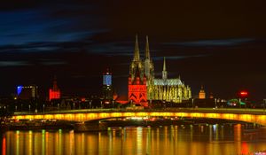 Preview wallpaper night city, architecture, gothic, cologne, germany