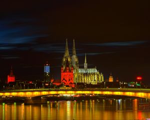 Preview wallpaper night city, architecture, gothic, cologne, germany