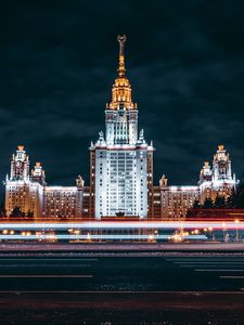 Preview wallpaper night city, architecture, long exposure, moscow