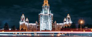 Preview wallpaper night city, architecture, long exposure, moscow