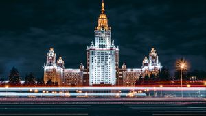 Preview wallpaper night city, architecture, long exposure, moscow