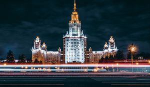 Preview wallpaper night city, architecture, long exposure, moscow