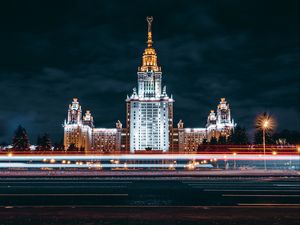 Preview wallpaper night city, architecture, long exposure, moscow