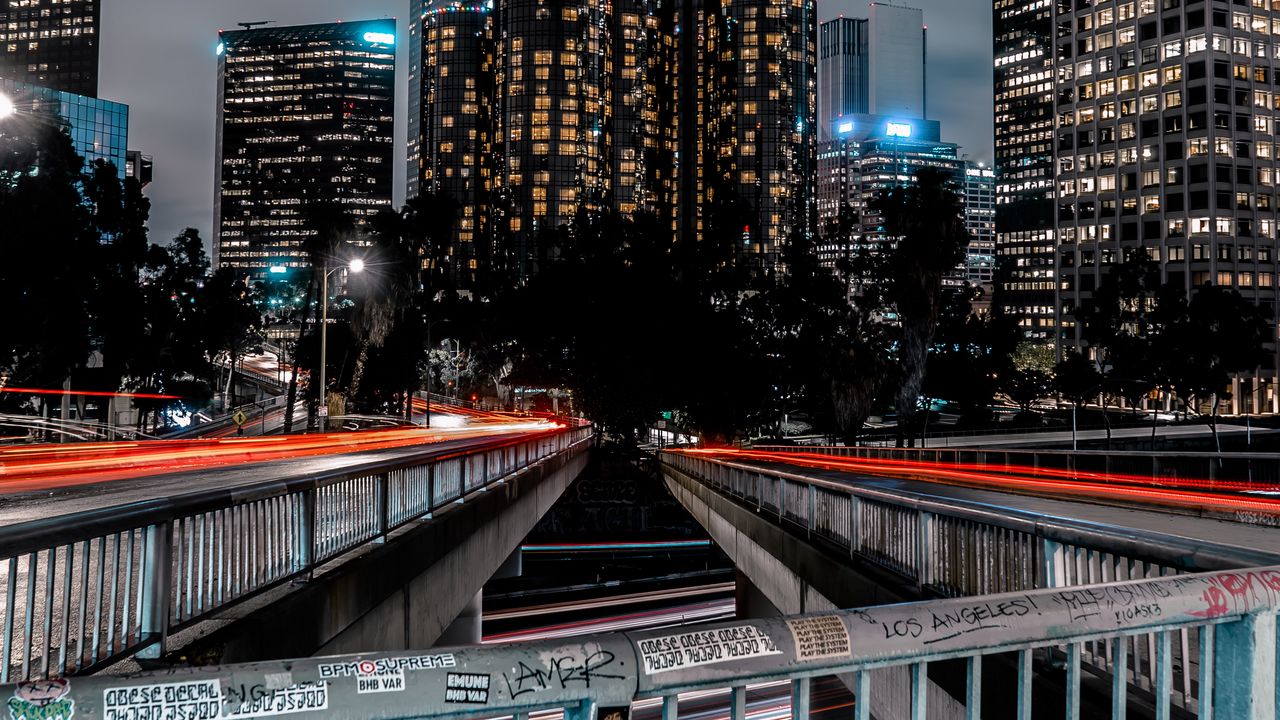 Wallpaper night city, architecture, long exposure, night, buildings