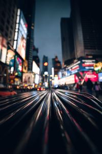 Preview wallpaper night city, blur, lights, street, buildings