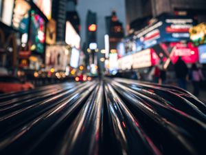 Preview wallpaper night city, blur, lights, street, buildings