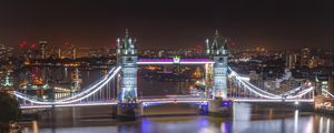 Preview wallpaper night city, bridge, architecture, lights, river