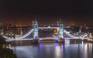 Preview wallpaper night city, bridge, architecture, lights, river