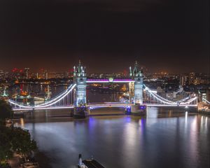 Preview wallpaper night city, bridge, architecture, lights, river