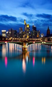 Preview wallpaper night city, bridge, buildings, river, germany