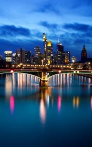 Preview wallpaper night city, bridge, buildings, river, germany