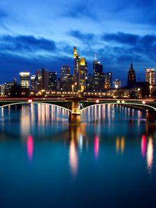 Preview wallpaper night city, bridge, buildings, river, germany