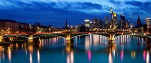 Preview wallpaper night city, bridge, buildings, river, germany
