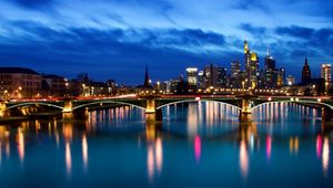Preview wallpaper night city, bridge, buildings, river, germany