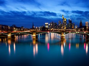 Preview wallpaper night city, bridge, buildings, river, germany