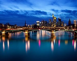 Preview wallpaper night city, bridge, buildings, river, germany