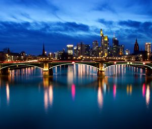 Preview wallpaper night city, bridge, buildings, river, germany