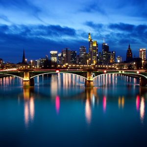 Preview wallpaper night city, bridge, buildings, river, germany