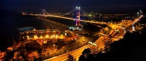 Preview wallpaper night city, bridge, city lights, road, night