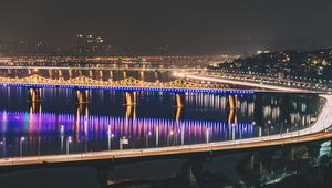 Preview wallpaper night city, bridge, city lights, night, lighting