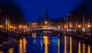 Preview wallpaper night city, bridge, city lights, architecture, netherlands