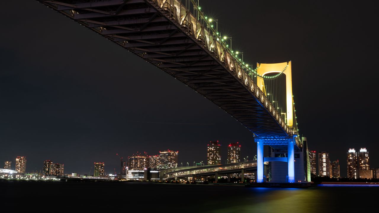 Wallpaper night city, bridge, lights, city lights, tokyo