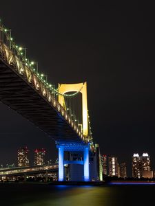 Preview wallpaper night city, bridge, lights, city lights, tokyo