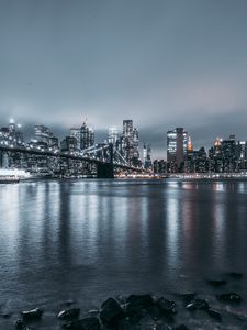 Preview wallpaper night city, bridge, lights, overview
